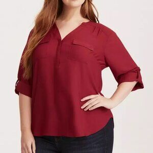 EUC Torrid 1X Harper Georgette 3/4 Sleeve Blouse Beet Red